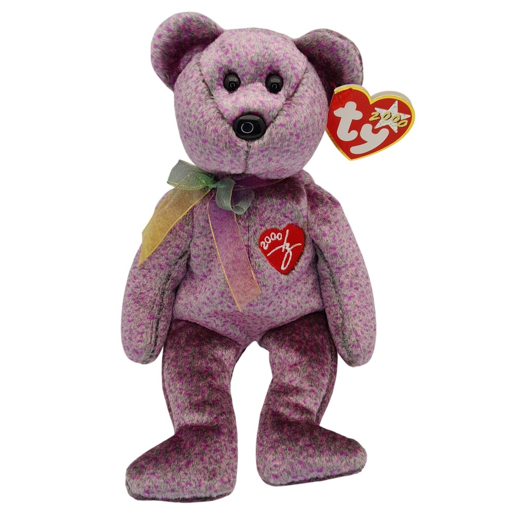Ty Beanie Babies 2000 Signature Bear Purple Mottled Plush Collectible Toy